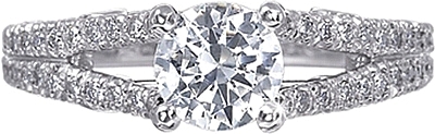 This image shows the setting with a 1.25ct round brilliant cut center diamond. The setting can be ordered to accommodate any shape/size diamond listed in the setting details section below.