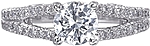 This image shows the setting with a 1.25ct round brilliant cut center diamond. The setting can be ordered to accommodate any shape/size diamond listed in the setting details section below.