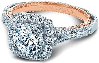 This image shows the setting with a 1.00ct round brilliant cut center diamond. The setting can be ordered to accommodate any shape/size diamond listed in the setting details section below.