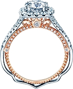 This image shows the setting with a 1.00ct round brilliant cut center diamond. The setting can be ordered to accommodate any shape/size diamond listed in the setting details section below.
