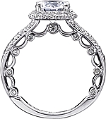 This image shows the setting with a 1.25ct round brilliant cut center diamond. The setting can be ordered to accommodate any shape/size diamond listed in the setting details section below.