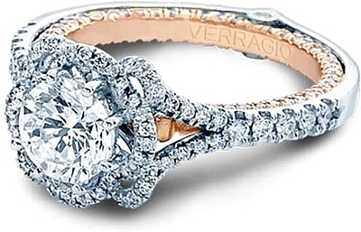 This image shows the setting with a 1.00ct round brilliant cut center diamond. The setting can be ordered to accommodate any shape/size diamond listed in the setting details section below.