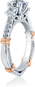 This image shows the setting with a 1.00ct round brilliant cut center diamond. The setting can be ordered to accommodate any shape/size diamond listed in the setting details section below.