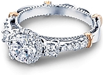 This image shows the setting with a 1.00ct round brilliant cut center diamond. The setting can be ordered to accommodate any shape/size diamond listed in the setting details section below.