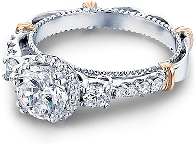 This image shows the setting with a 1.00ct round brilliant cut center diamond. The setting can be ordered to accommodate any shape/size diamond listed in the setting details section below.