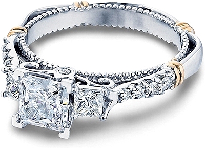 This image shows the setting with a 1.00ct princess cut center diamond. The setting can be ordered to accommodate any shape/size diamond listed in the setting details section below.