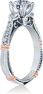 This image shows the setting with a 1.00ct round brilliant cut center diamond. The setting can be ordered to accommodate any shape/size diamond listed in the setting details section below.