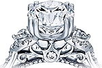 This image shows the setting with a 1.00ct round brilliant cut center diamond. The setting can be ordered to accommodate any shape/size diamond listed in the setting details section below.