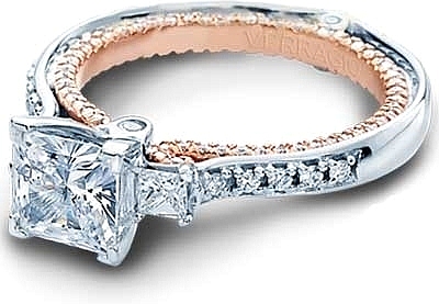 This image shows the setting with a 1.00ct princess cut center diamond. The setting can be ordered to accommodate any shape/size diamond listed in the setting details section below.