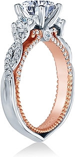 This image shows the setting with a 1.00ct round brilliant cut center diamond. The setting can be ordered to accommodate any shape/size diamond listed in the setting details section below.