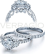 This image shows the setting with a 1ct round brilliant cut center diamond. The setting can be ordered to accommodate any shape/size diamond listed in the setting details section below. The matching wedding band is sold separately.