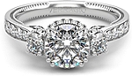This image shows the setting with a 1.00ct round brilliant cut center diamond. The setting can be ordered to accommodate any shape/size diamond listed in the setting details section below.