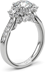 This image shows the setting with a 1.00ct round brilliant cut center diamond. The setting can be ordered to accommodate any shape/size diamond listed in the setting details section below.