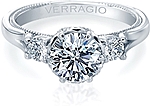This image shows the setting with a 1.00ct round brilliant cut center diamond. The setting can be ordered to accommodate any shape/size diamond listed in the setting details section below.
