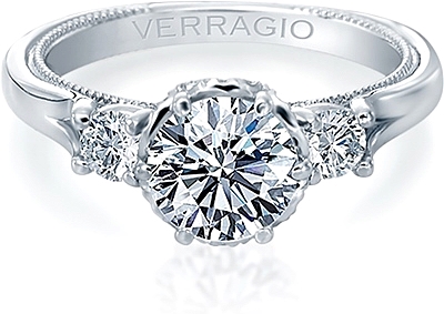 This image shows the setting with a 1.00ct round brilliant cut center diamond. The setting can be ordered to accommodate any shape/size diamond listed in the setting details section below.