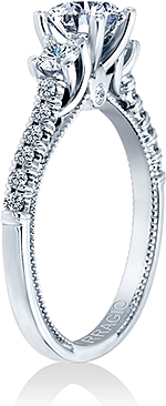This image shows the setting with a 1.00ct round brilliant cut center diamond. The setting can be ordered to accommodate any shape/size diamond listed in the setting details section below.