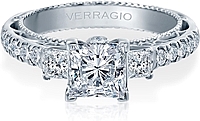 Verragio Three Stone Halo Pave Diamond Engagement Ring