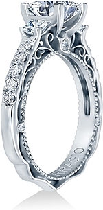 This image shows the setting with a 1ct round cut center diamond. The setting can be ordered to accommodate any shape/size diamond listed in the setting details section below.