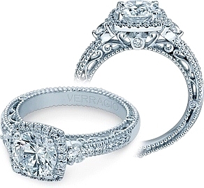 Verragio Three Stone Halo Pave Diamond Engagement Ring AFN-5063CU