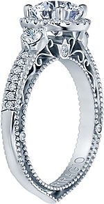 This image shows the setting with a 1.00ct round brilliant cut center diamond. The setting can be ordered to accommodate any shape/size diamond listed in the setting details section below.