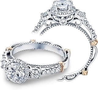Verragio Three Stone Halo Prong-Set Diamond Engagement Ring D-122R