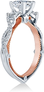 This image shows the setting with a 1.00ct round brilliant cut center diamond. The setting can be ordered to accommodate any shape/size diamond listed in the setting details section below.
