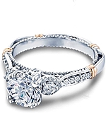 This image shows the setting with a 1ct round cut center diamond. The setting can be ordered to accommodate any shape/size diamond listed in the setting details section below.