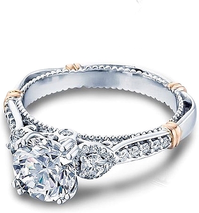 This image shows the setting with a 1ct round cut center diamond. The setting can be ordered to accommodate any shape/size diamond listed in the setting details section below.