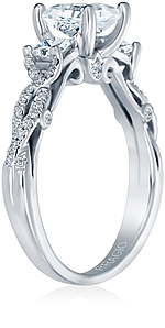 This image shows the setting with a 1ct princess cut center diamond. The setting can be ordered to accommodate any shape/size diamond listed in the setting details section below.