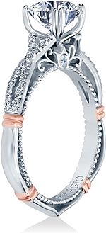 This image shows the setting with a 1.25ct round brilliant cut center diamond. The setting can be ordered to accommodate any shape/size diamond listed in the setting details section below.