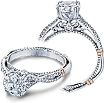 This image shows the setting with a 1.25ct round brilliant cut center diamond. The setting can be ordered to accommodate any shape/size diamond listed in the setting details section below.
