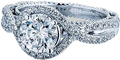 This image shows the setting with a 1.00ct round briliant cut center diamond. The setting can be ordered to accommodate any shape/size diamond listed in the setting details section below.