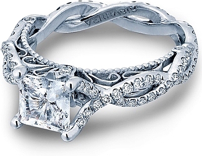 This image shows the setting with a 1.00ct princess cut center diamond. The setting can be ordered to accommodate any shape/size diamond listed in the setting details section below.