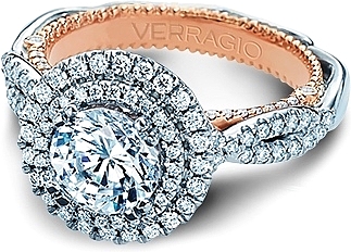 This image shows the setting with a 1.00ct round brilliant cut center diamond. The setting can be ordered to accommodate any shape/size diamond listed in the setting details section below.
