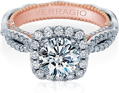This image shows the setting with a 1.00ct round brilliant cut center diamond. The setting can be ordered to accommodate any shape/size diamond listed in the setting details section below.