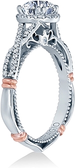 This image shows the setting with a 1.00ct round brilliant cut center diamond. The setting can be ordered to accommodate any shape/size diamond listed in the setting details section below.