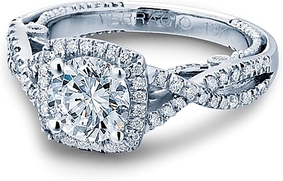 This image shows the setting with a 1.00ct round brilliant cut center diamond. The setting can be ordered to accommodate any shape/size diamond listed in the setting details section below.