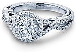 This image shows the setting with a 1.00ct round brilliant cut center diamond. The setting can be ordered to accommodate any shape/size diamond listed in the setting details section below.