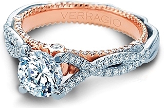 This image shows the setting with a 1.00ct round brilliant cut center diamond. The setting can be ordered to accommodate any shape/size diamond listed in the setting details section below.