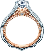 This image shows the setting with a 1.00ct round brilliant cut center diamond. The setting can be ordered to accommodate any shape/size diamond listed in the setting details section below.