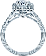 This image shows the setting with a 1.25ct round brilliant cut center diamond. The setting can be ordered to accommodate any shape/size diamond listed in the setting details section below.