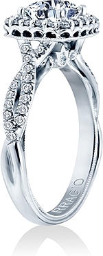 This image shows the setting with a 1.25ct round brilliant cut center diamond. The setting can be ordered to accommodate any shape/size diamond listed in the setting details section below.