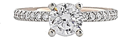 This image shows the setting with a 1.00ct round brilliant cut center diamond. The setting can be ordered to accommodate any shape/size diamond listed in the setting details section below.