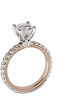 This image shows the setting with a 1.00ct round brilliant cut center diamond. The setting can be ordered to accommodate any shape/size diamond listed in the setting details section below.