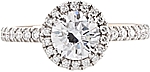 This image shows the setting with a 1.00ct round brilliant cut center diamond. The setting can be ordered to accommodate any shape/size diamond listed in the setting details section below.