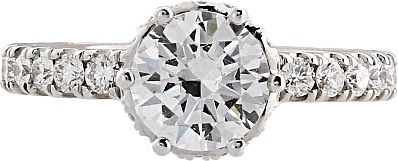 This image shows the setting with a 1.00ct round brilliant cut center diamond. The setting can be ordered to accommodate any shape/size diamond listed in the setting details section below.