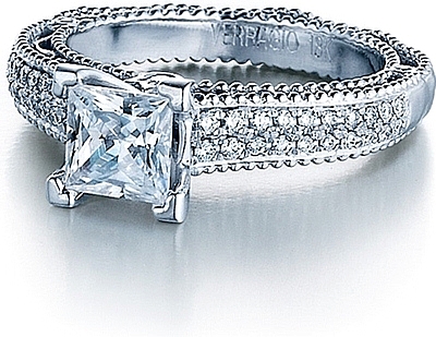 This image shows the setting with a 1.00ct princess cut center diamond. The setting can be ordered to accommodate any shape/size diamond listed in the setting details section below.