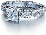 This image shows the setting with a 1.00ct princess cut center diamond. The setting can be ordered to accommodate any shape/size diamond listed in the setting details section below.