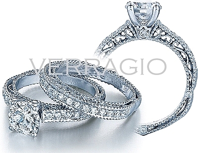 This image shows the setting with a 1.25ct round brilliant cut center diamond. The setting can be ordered to accommodate any shape/size diamond listed in the setting details section below. The matching wedding band is sold separately. 