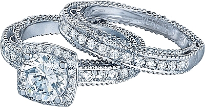 This image shows the setting with a 1.25ct round brilliant cut center diamond. The setting can be ordered to accommodate any shape/size diamond listed in the setting details section below. The matching wedding band is sold separately.